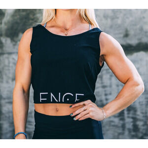 Ence Wear Black Cropped Tank Top Size S Super Soft Tie Waist Chlorine Resistant
